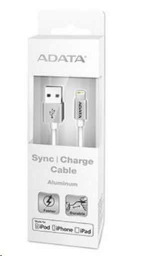 Obrázek ADATA Sync & Charge Lightning kabel - USB A 2.0, 100cm, hliníková, stříbrná