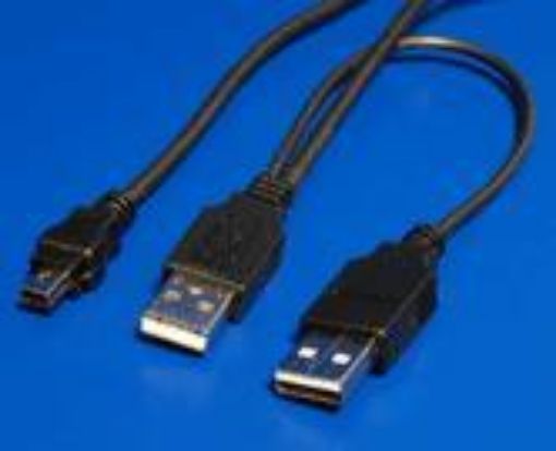 Obrázek Kabel USB 2.0 Y kabel 2x USB A(M) - miniUSB 5pinB(M), 0,6m