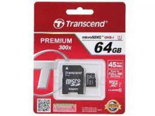 Obrázek TRANSCEND Micro SDXC Class 10 UHS-I 300x, 64GB (Premium) + adaptér