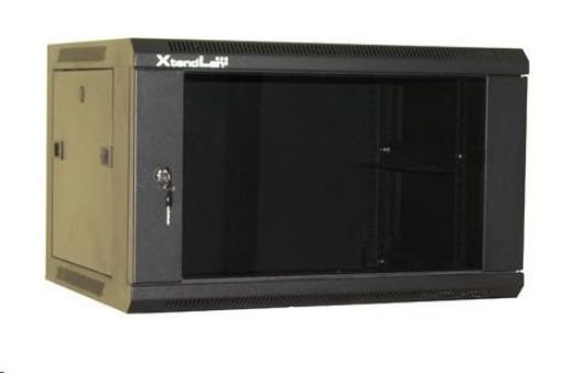 Obrázek XtendLan 19" jednodílný nástěnný rozvaděč 9U, šířka 600mm, hloubka 450mm, skleněné dveře-kouřové sklo,nosnost 60kg,černý