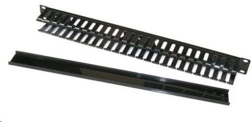 Obrázek 19" vyvazovací panel 1U, kovový s plastovým krytem, 40x50mm, průchozí, černý