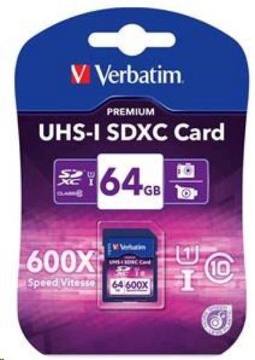 Obrázek VERBATIM SDXC karta 64GB PREMIUM, UHS-1, Class 10 (R:90/W:25 MB/s)