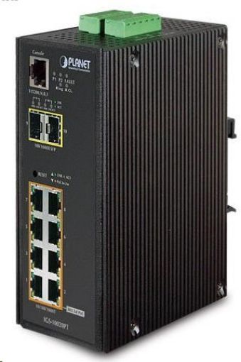 Obrázek Planet IGS-10020PT PoE switch 8x 1000Base-T, 2x SFP, 802.3af 130W, IP30, -40 až 75°C, SNMP, IGMPv3, IPv6