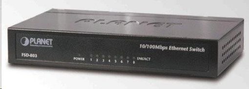 Obrázek Planet FSD-803 Switch, 8x10/100Base-TX, 10", kov, desktop, fanless
