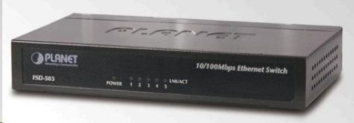 Obrázek Planet FSD-503 Switch, 5x 10/100Base-TX, 10", kov, fanless