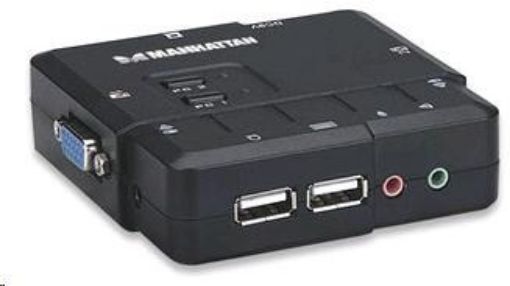 Obrázek MANHATTAN KVM přepínač 2 porty, VGA, USB, audio, včetně kabelů