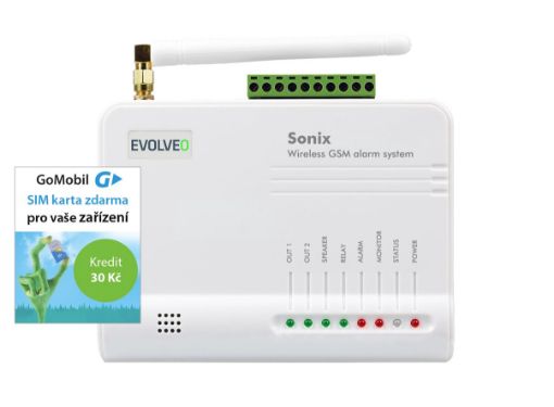 Obrázek EVOLVEO Sonix - bezdrátový GSM alarm (4 ks dálk. ovl.,PIR čidlo pohybu,čidlo na dveře/okno,externí repro,Android/iPhone