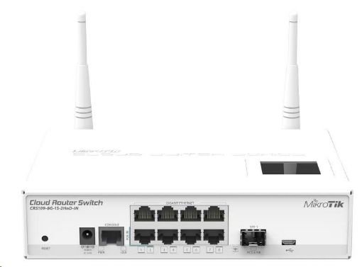 Obrázek MikroTik Cloud Router Switch CRS109-8G-1S-2HnD-IN, 600MHz CPU,128MB RAM,9xLAN,2.4 Wi-Fi,LCD, 1xSFP slot, vč. L5 licence