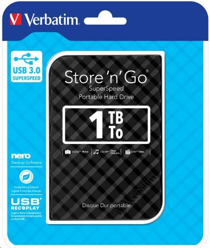 Obrázek VERBATIM HDD 2.5"  1TB Store 'n' Go Portable Hard Drive USB 3.0, Black GEN II