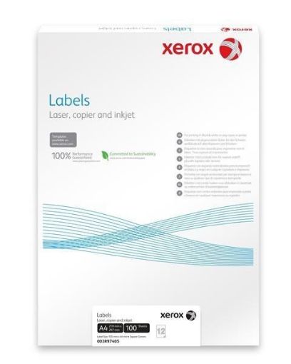 Obrázek Xerox Papír - Bílé samolepicí štítky pro černobílý tisk - ostré rohy (Labels 4UP 105x148.5, 100 listů, A4)