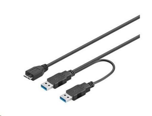 Obrázek PREMIUMCORD Kabel USB 3.0 2xA - micro (M/F) 30cm DUÁLNÍ (extra napájení)