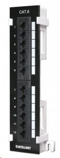 Obrázek Intellinet Patch Panel, Wallmount, Cat6, 12-Port, UTP, 1U, Black