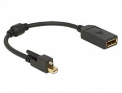 Obrázek Adapter kabel mini Displayport 1.2 Stecker mit Schraube > Displayport Buchse 25 cm schwarz 4K Delock