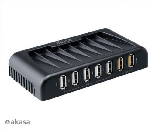 Obrázek AKASA HUB USB Connect 7FC, 5x USB 2.0, 2 nabíjecí porty USB, externí, s napájecím adaptérem