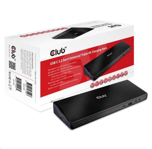 Obrázek Club3D Dokovací stanice USB 3.2 typ C (5xUSB/USB-C/3xHDMI/2xDP/Ethernet/Audio) s Universal Triple 4K napájecím adaptérem