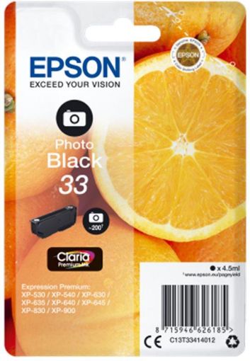 Obrázek Epson Singlepack Pomeranč Photo Black 33 Claria Premium Ink