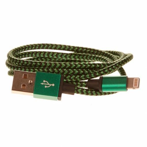 Obrázek CELLFISH pletený datový kabel z nylonového vlákna, Lightning, 1 m, zelená