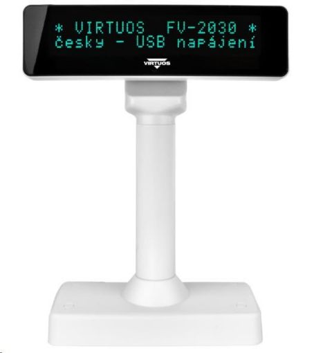 Obrázek Virtuos VFD zákaznický displej Virtuos FV-2030W 2x20 9mm, USB, bílý
