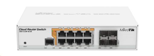 Obrázek MikroTik Cloud Router Switch CRS112-8P-4S-IN, 400MHz CPU, 128MB RAM, 8xLAN, PoE max. 67W, 4xSFP slot, vč. L5 licence
