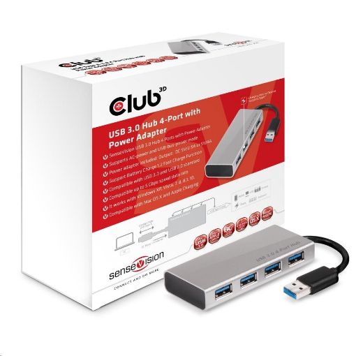 Obrázek Club3D Rozbočovač, USB 3.1, 4 porty s napájecím adaptérem