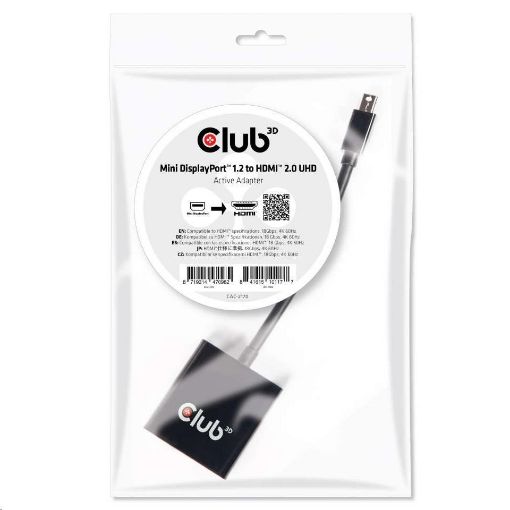 Obrázek Club3D Adaptér aktivní mini DisplayPort 1.2 na HDMI 2.0 4K60Hz UHD, (M/F), 20cm