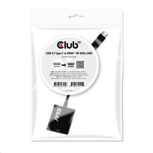 Obrázek Club3D Adaptér aktivní USB 3.1 typ C na HDMI 2.0 UHD 4K60Hz HDR, 17cm