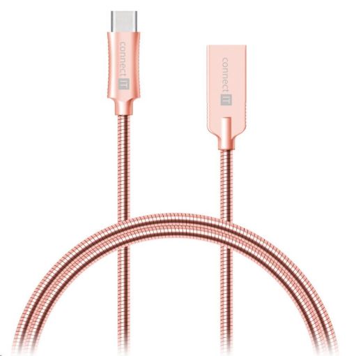 Obrázek CONNECT IT Wirez Steel Knight USB-C (Type C) - USB-A, metallic rose-gold, 1 m