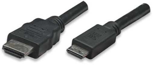 Obrázek MANHATTAN kabel High Speed HDMI 3D, Mini HDMI Male to Male, stíněný, černý, 1,8m