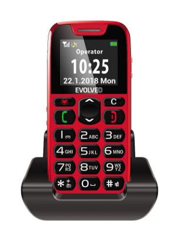 Obrázek EVOLVEO EasyPhone, mobilní telefon pro seniory s nabíjecím stojánkem (červená barva)