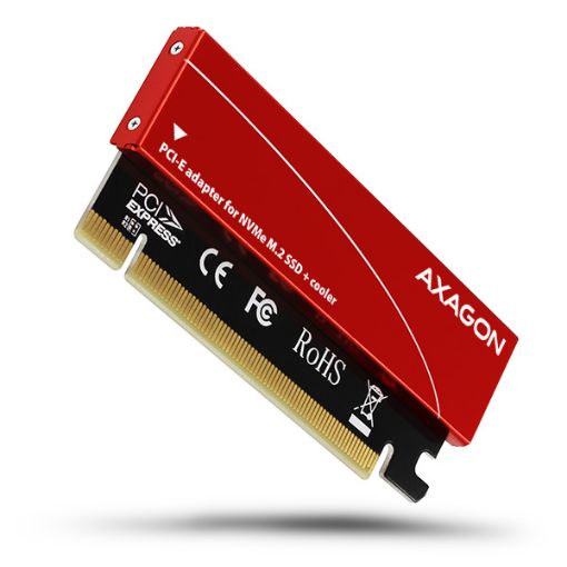 Obrázek AXAGON PCEM2-S, PCIe x16 - M.2 NVMe M-key slot adaptér, kovový kryt pro pasivní chlazení