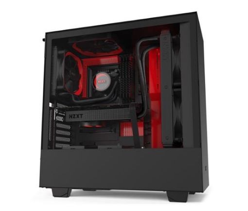 Obrázek NZXT skříň H510i / ATX / průhledná bočnice / USB 3.0 / USB-C 3.1 / RGB LED / Smart case s intel. funkcemi / černočervená