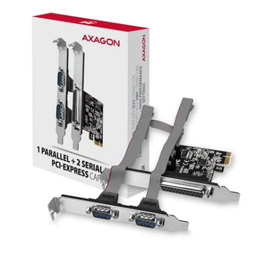 Obrázek AXAGON PCEA-PSN, PCIe řadič - 1x paralelní (LPT) + 2x sériový port (RS232) 250 kbps, vč. LP