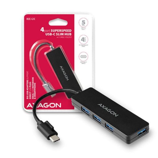 Obrázek AXAGON HUE-G1C, 4x USB 3.2 Gen 1 SLIM hub, kabel Type-C 14cm napevno