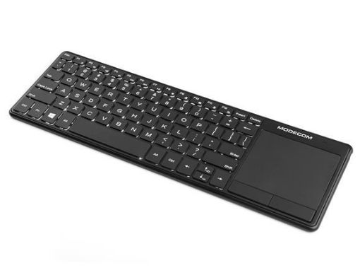 Obrázek Modecom MC-TPK2 bezdrátová podsvícená multimediální klávesnice s touchpadem, tenký profil, US, USB nano 2,4GHz, černá