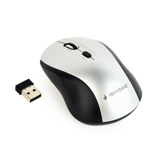 Obrázek GEMBIRD myš MUSW-4B-02-BS, černo-stříbrná, bezdrátová, USB nano receiver