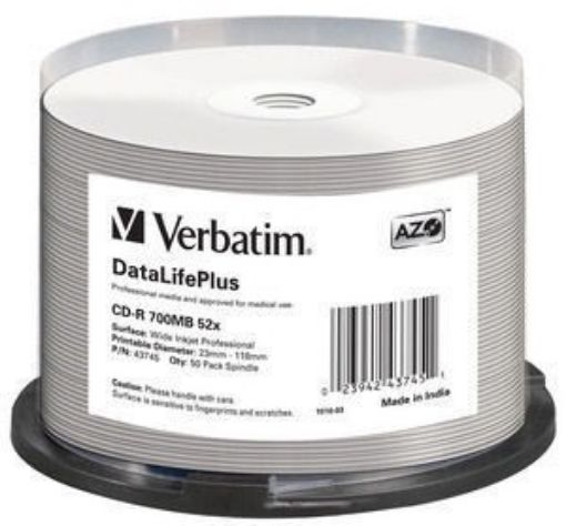 Obrázek VERBATIM CDR 50 pack Printable White wide surface non-id Spindle/Shiny/52x/700MB 