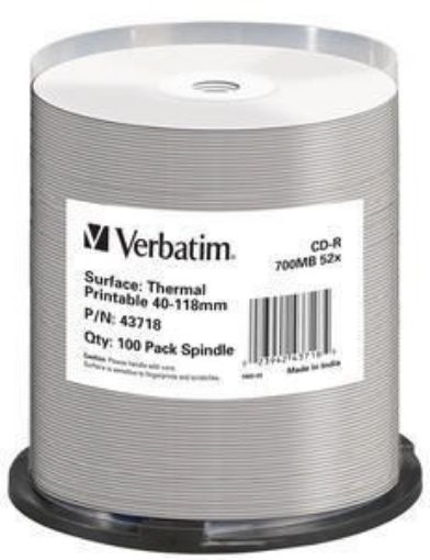Obrázek VERBATIM CD-R(100-Pack)Spindle/AZO/52x/700MB/Thermal Printable No ID Brand