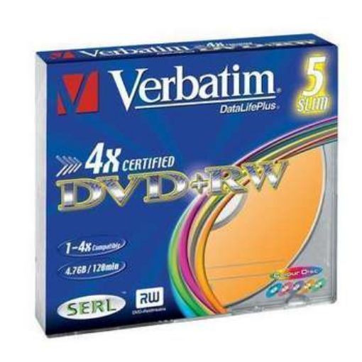 Obrázek VERBATIM DVD+R(5-Pack)Slim/Colour/4xDLP/4.7GB 