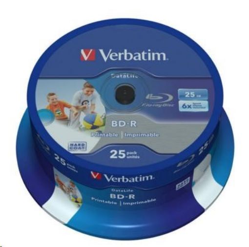 Obrázek VERBATIM BD-R SL Datalife (25-pack)Blu-Ray/Spindle/6x/25GB Wide Printable