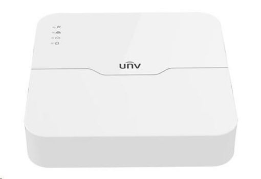 Obrázek Uniview NVR, 4 kanály, 4xPoE(max.54W), H.265,1x HDD(max.6TB), propustnost 64/48Mbps, HDMI, VGA, 2x USB 2.0, audio, ONVIF