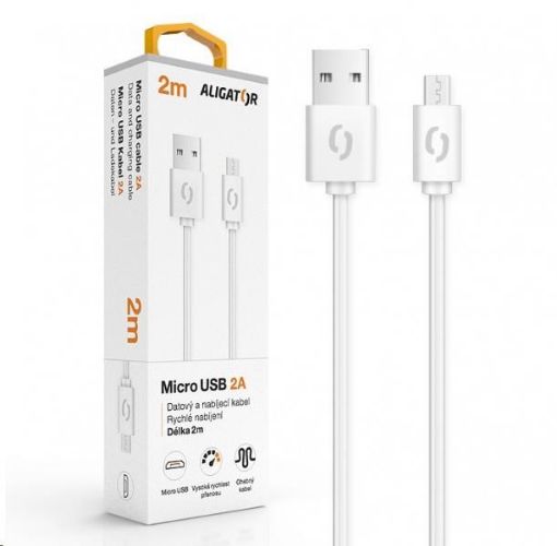 Obrázek Aligator datový a nabíjecí kabel, konektor micro USB, 2A, 2m, bílá