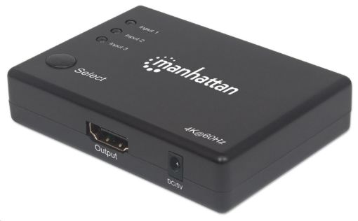 Obrázek MANHATTAN Přepínač (Switch), HDMI 4K, Remote 60Hz, napájecí adaptér, černý