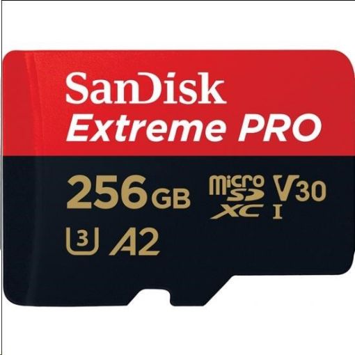 Obrázek SanDisk MicroSDXC karta 256GB Extreme PRO (R:170/W:90 MB/s, A2 C10 V30 U3 UHS-I) + adaptér