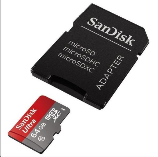 Obrázek SanDisk MicroSDXC karta 64GB Ultra (80MB/s, Class 10, Android) + adaptér