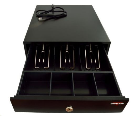 Obrázek Virtuos pokladní zásuvka mikro EK-300C, 9V-24V, s kabelem 24V, pořadač 3/4, černá