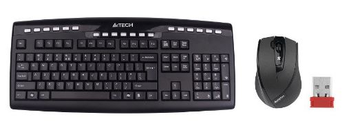 Obrázek A4tech set klávesnice + myš 9200F, bezdrátová, V-Track optická myš, USB, CZ/US
