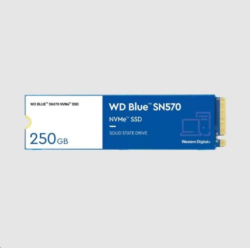 Obrázek WD BLUE SSD NVMe 250GB PCIe SN 570, Gen3 8 Gb/s, (R:3300, W:1200MB/s)