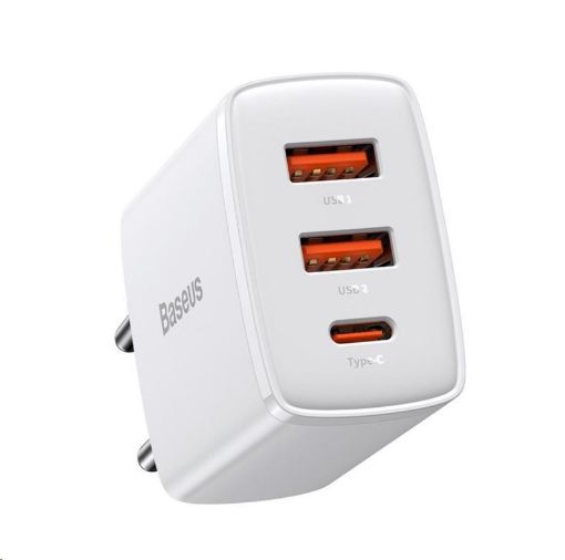 Obrázek Baseus kompaktní rychlonabíjecí adaptér 2x USB-A, 1x Type-C 30W bílá