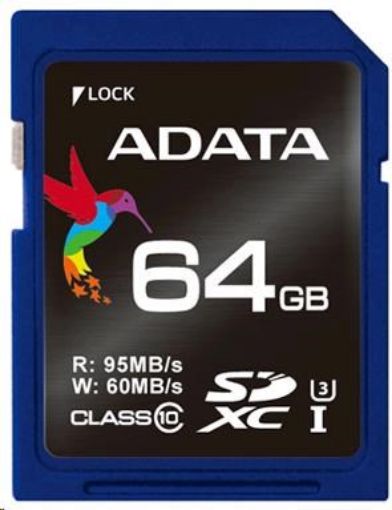 Obrázek ADATA SDXC karta 64GB UHS-I U3 Class 10, Premier Pro (R: 95MB / W: 60MB)