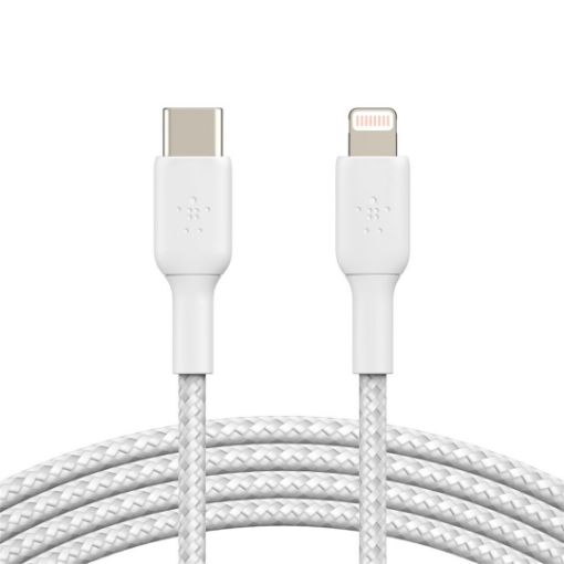Obrázek BELKIN kabel oplétaný USB-C - Lighting, 2m, bílý